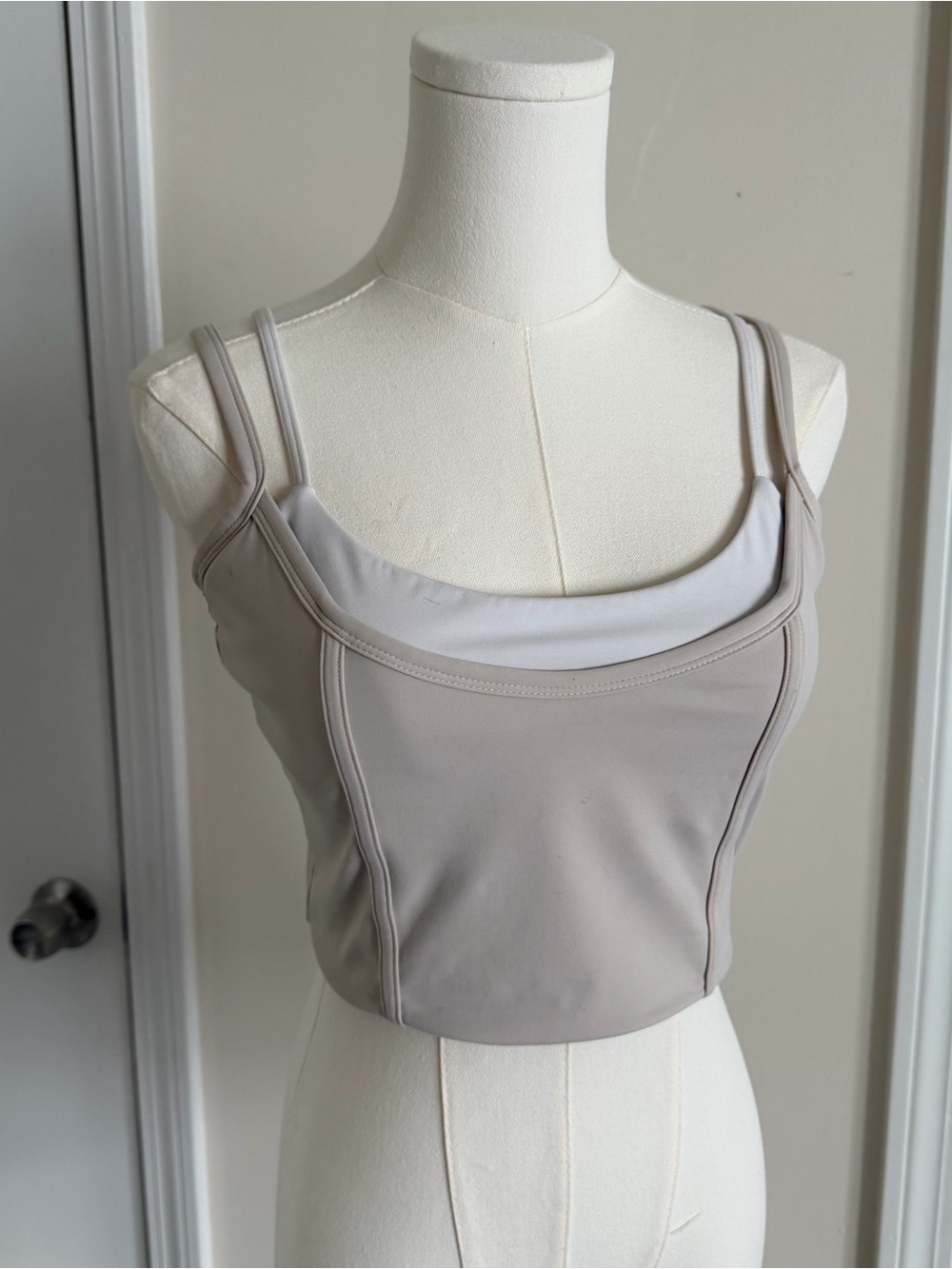 FORM Active Double Layered Corset Style Sports Bra in Taupe & White